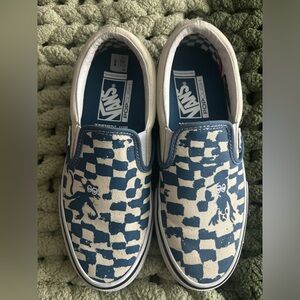 SUPER RARE Vans Krooked x skate slip on Natas For Ray Barbee in blue checkboard